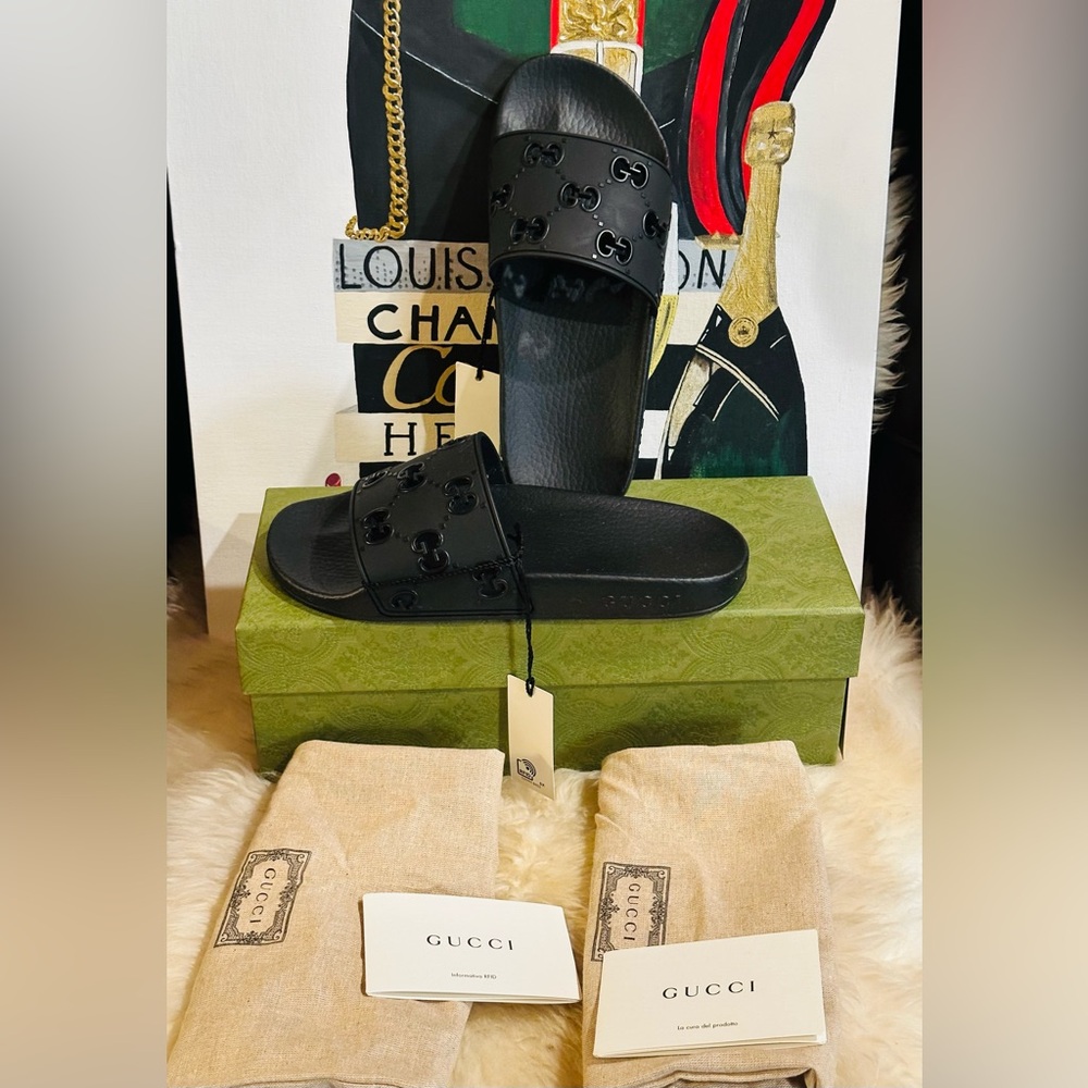 🔥 NIB GUCCI SLIDE GG JUMBO Embossed Full Inclusion Size 38 (24.5 Insole) - Picture 3 of 16